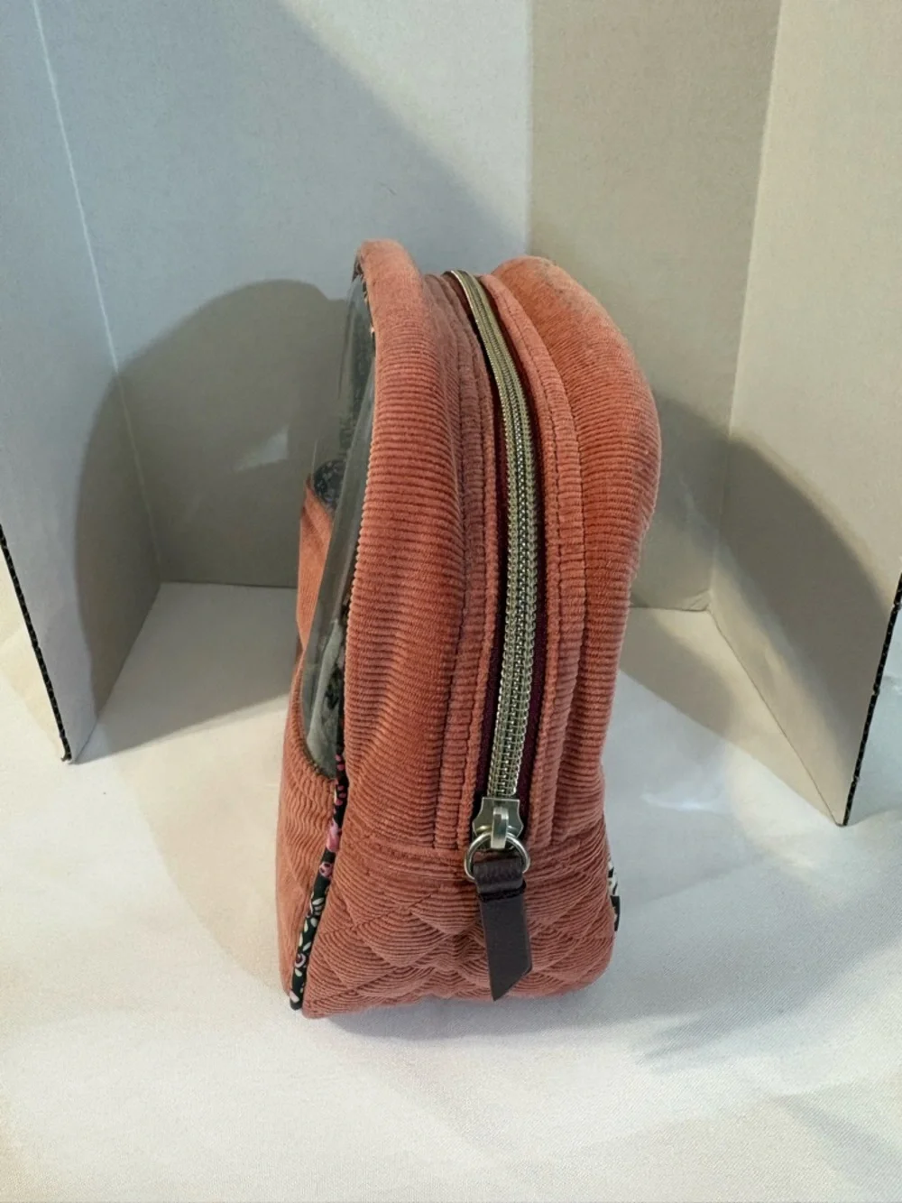 Vera Bradley make up travel toiletries bag coral‎ corduroy cosmetic bag see thur